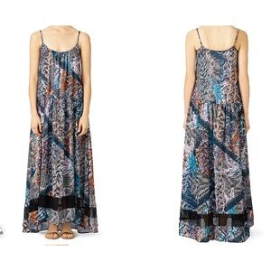Cory Emme Tropical Abstract Print Maxi Dress Size S Spaghetti Strap Tiered Color